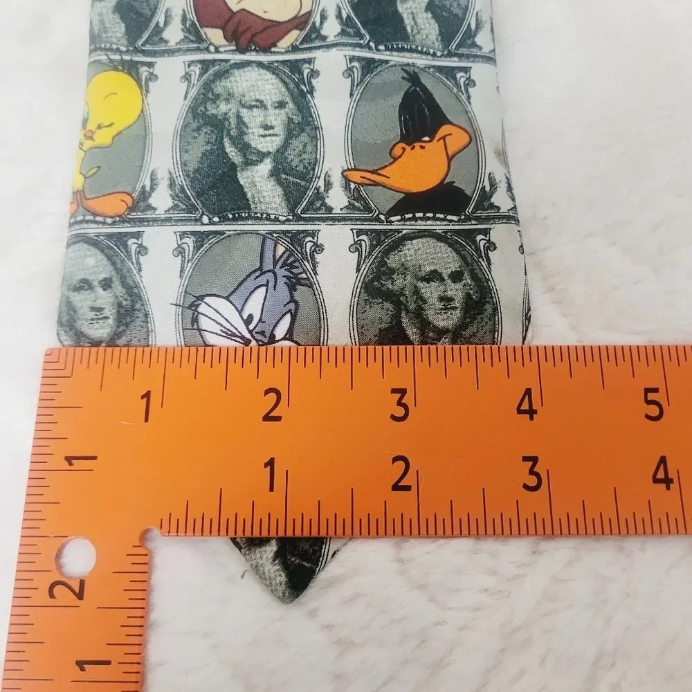 VTG Looney Toons Mania Funny Money Tie 1996 Dollar Bill Bugs Daffy Taz Friends